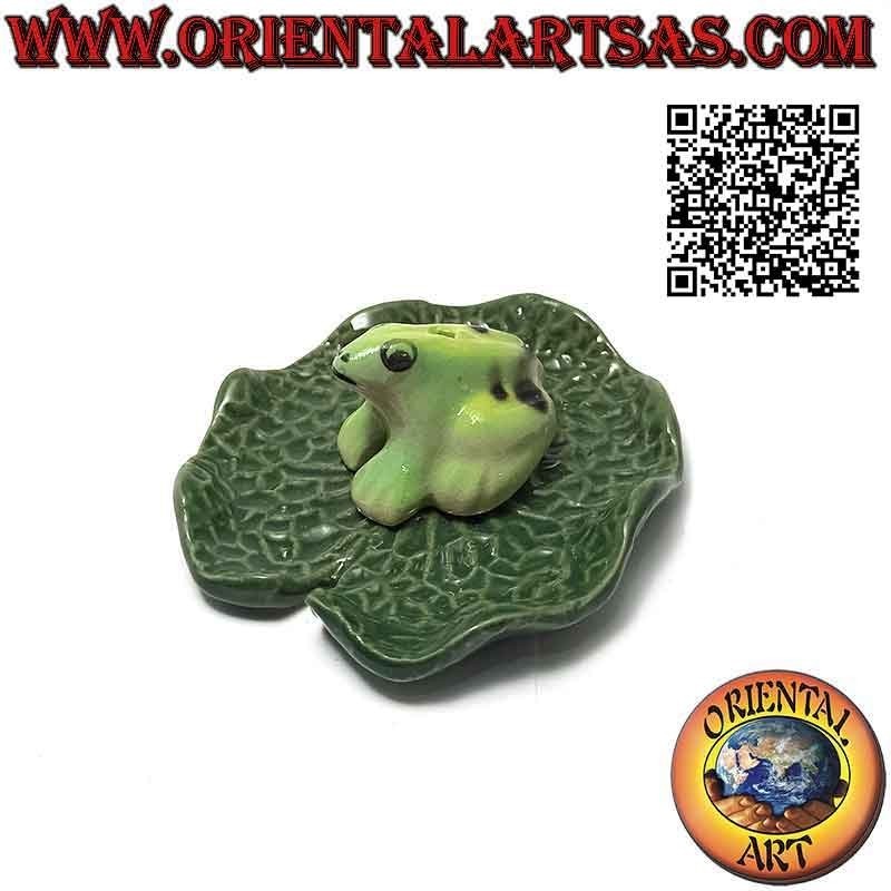 Incense burner "frog" on the painted ceramic leaf