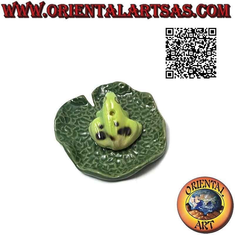 Incense burner "frog" on the painted ceramic leaf