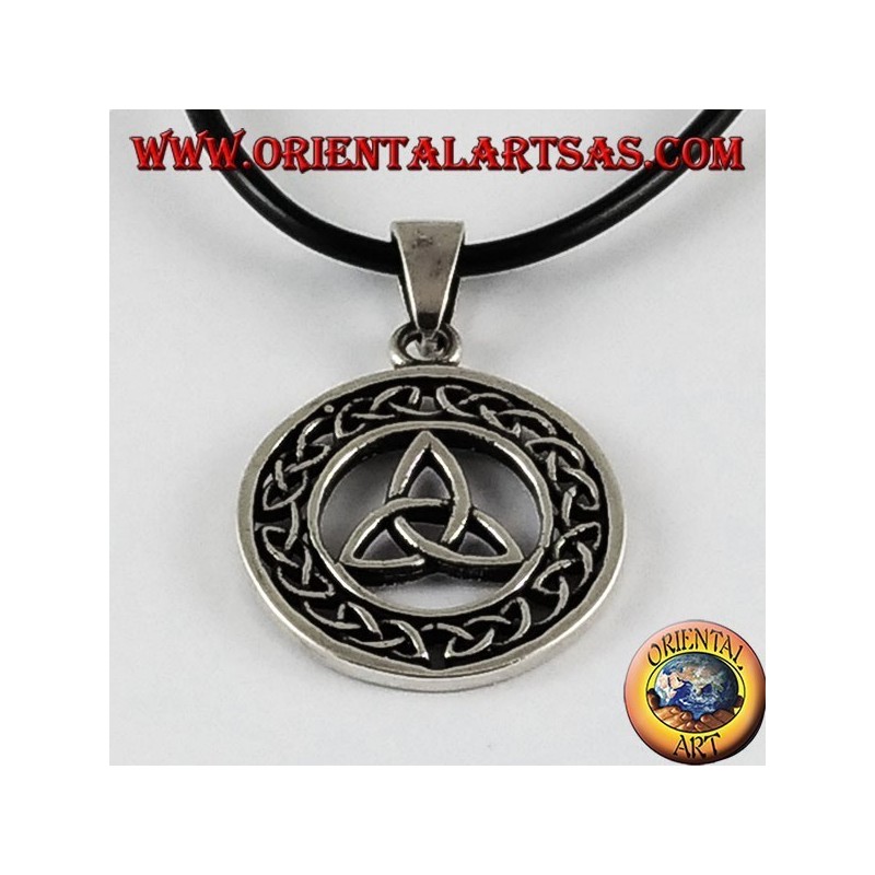Silver Pendant Triquetra in Celtic knot circle