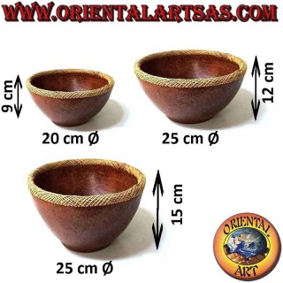 Cuenco de los aborígenes de Lombok en terracota y aro tubular en rattan