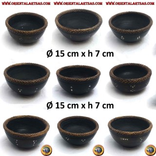 Lombok-Schale aus Mahagoniholz, Korbborte und 15 cm Perlmutt-Inlays