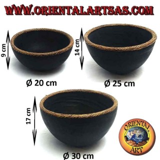 Deep bowl of Lombok aborigines in mahogany wood and light rattan rim