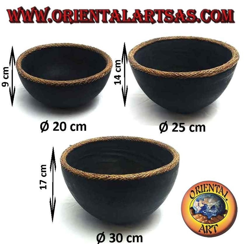 Deep bowl of Lombok aborigines in mahogany wood and light rattan rim