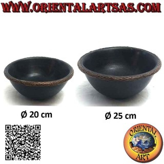 Lombok aborigines bowl in mahogany wood and rattan outer edge
