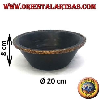 Cuenco de caoba con borde sobresaliente en mimbre tejido