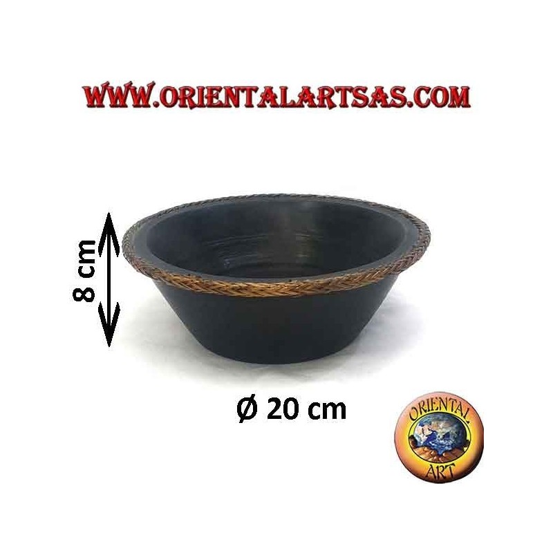 Mahogany bowl with protruding edge in woven wicker