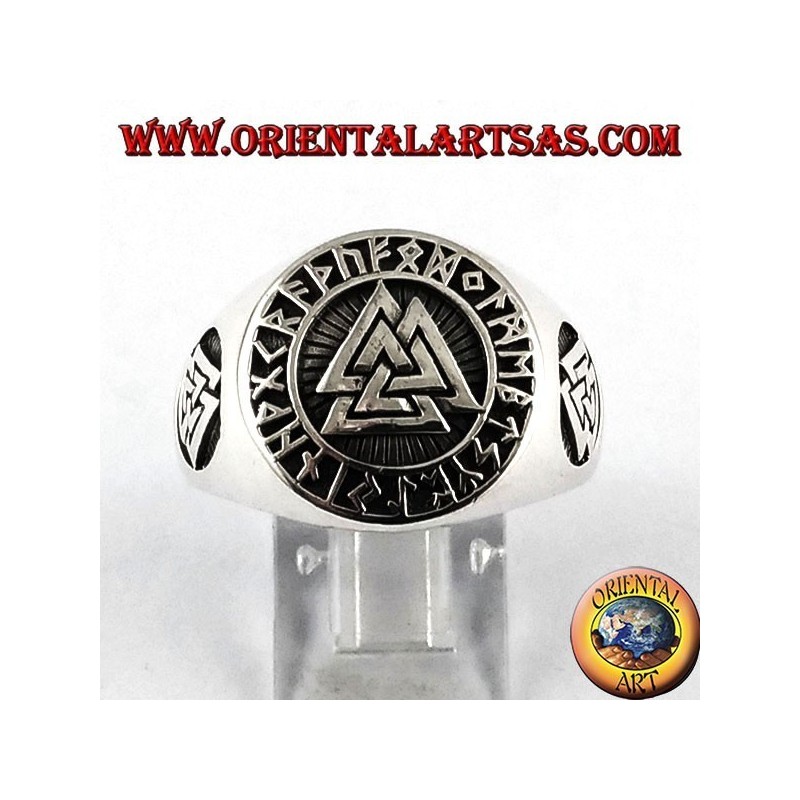 Bague en argent, le noeud d'Odin avec Celtic runes