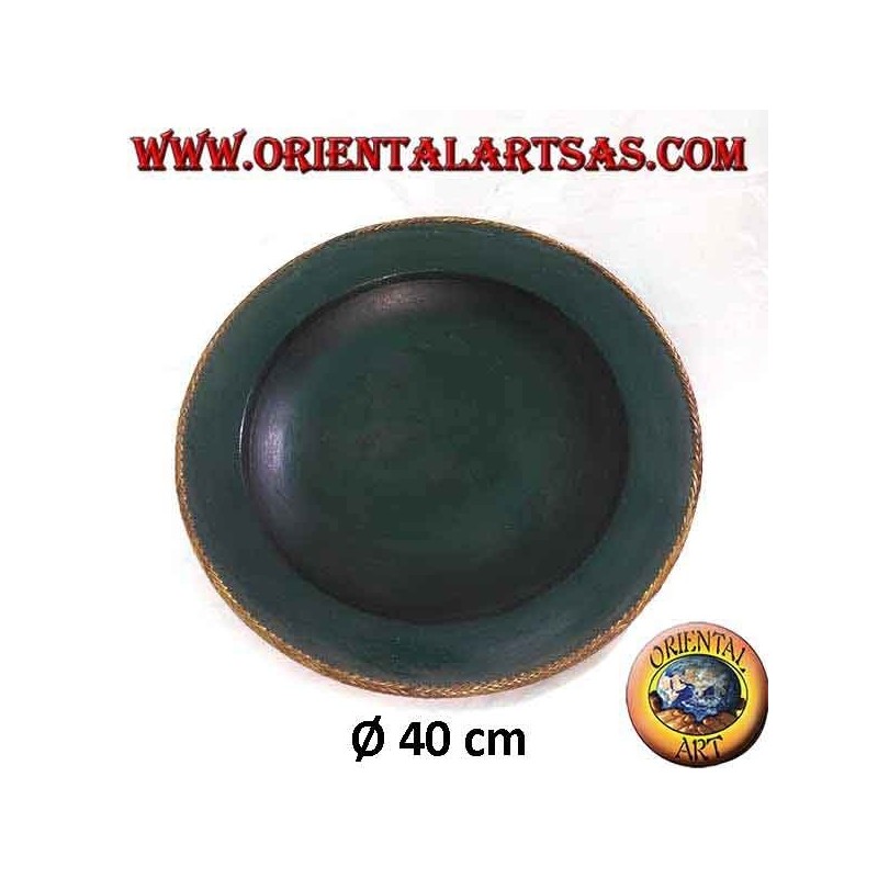 Bandeja de bolsillo grande en madera de caoba con borde en mimbre tejido