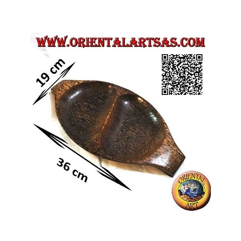 Pocket emptier oval tray with double compartment in coconut wood