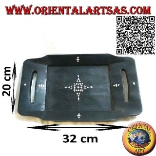 Pocket emptier Lombok rectangular tray in mahogany wood with handles and mother-of-pearl inlays