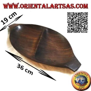 Bandeja ovalada vaciadora de bolsillo con doble compartimento en madera de teca