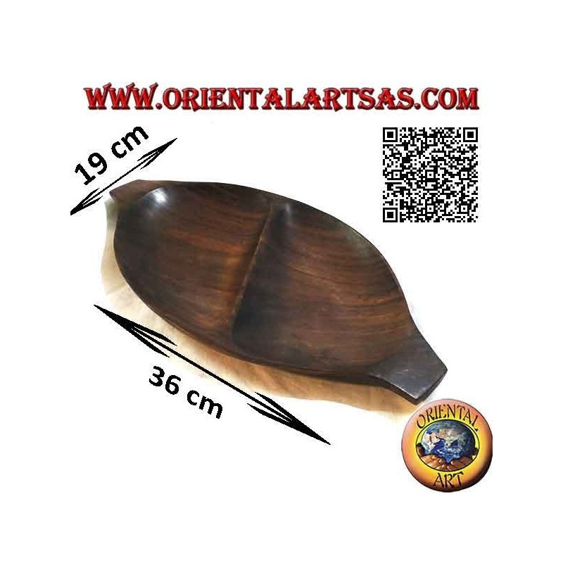 Ovales Tablett mit Taschenentleerung und Doppelfach aus Teakholz