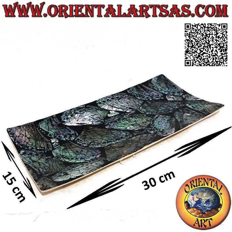 Bandeja vaciadora de bolsillo en resina negra brillante y nácar aplicado 30 cm x 15 cm