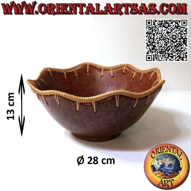 Bowl of the aborigines of Lombok in terracotta and 28 cm wavy rattan edge