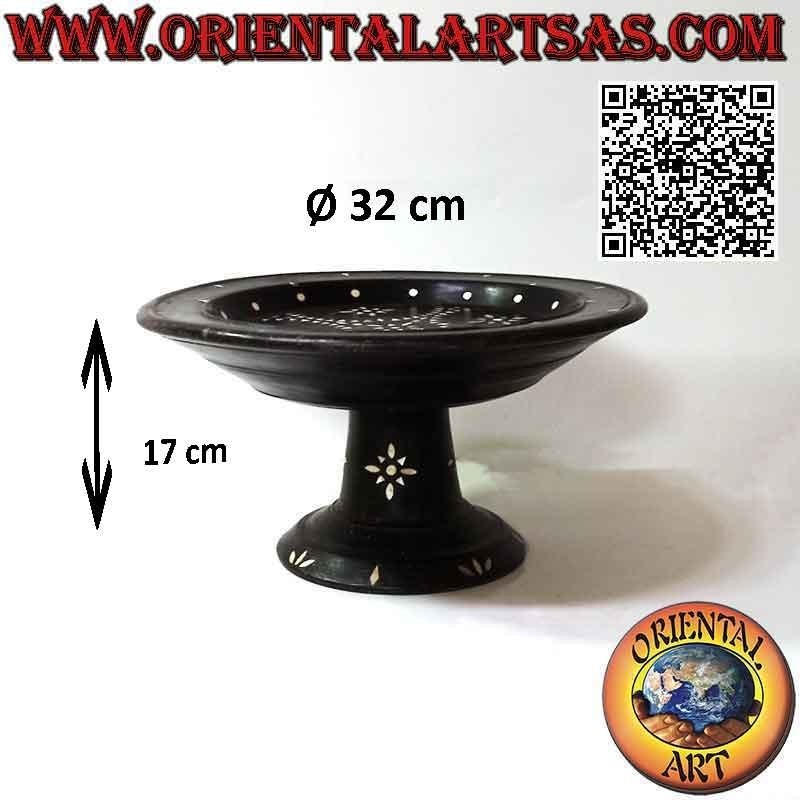 Round cake stand with 32 cm Lombok mother-of-pearl inlays in mahogany wood