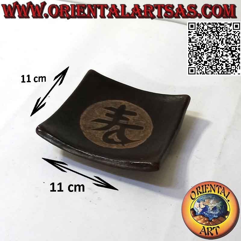 Vide poche soucoupe carrée terre cuite porte bonheur chinois 11 cm