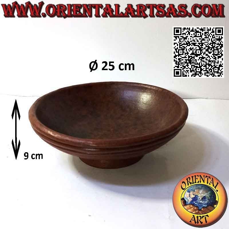 Centre de table rond ou assiette à fruits en terre cuite avec dessous rayé Ø 25 cm