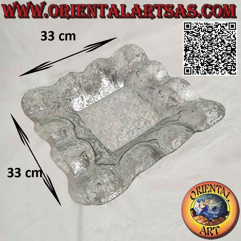 Svuotatasche centrotavola quadrato con bordi merlettati in vetro e decorazioni argentee orientali da 33 cm