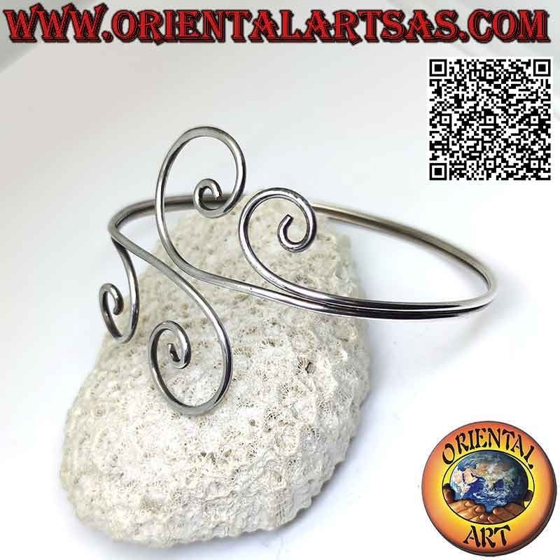 Forearm rigid bracelet in smooth 925 ‰ silver, double line with final wave on both sides