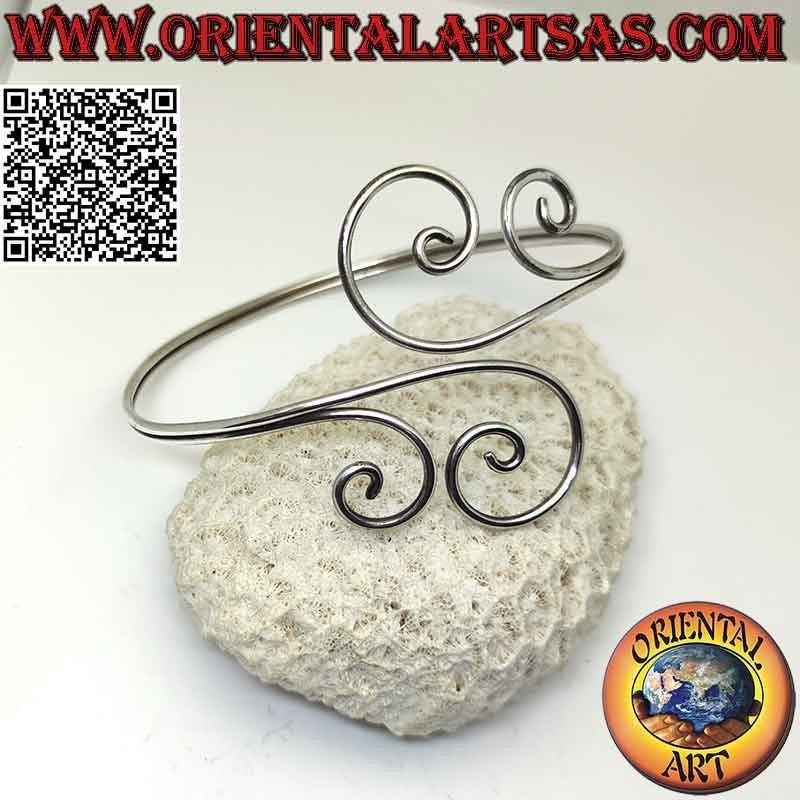 Forearm rigid bracelet in smooth 925 ‰ silver, double line with final wave on both sides