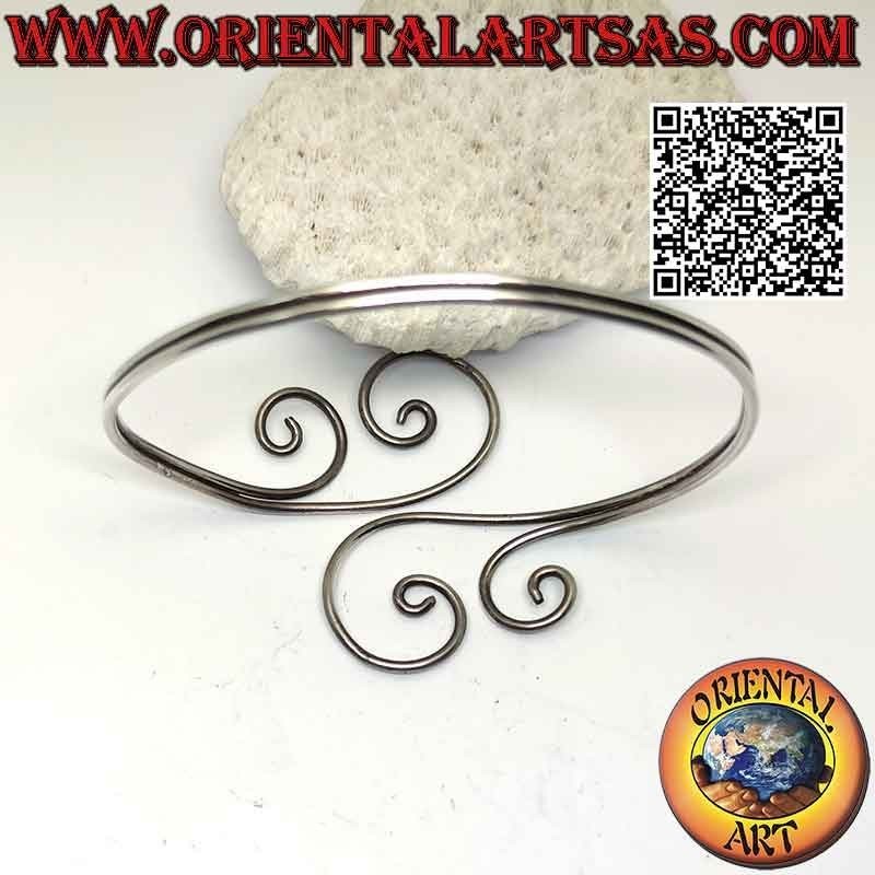 Brazalete rígido antebrazo en plata 925‰ lisa, doble línea con onda final en ambos lados