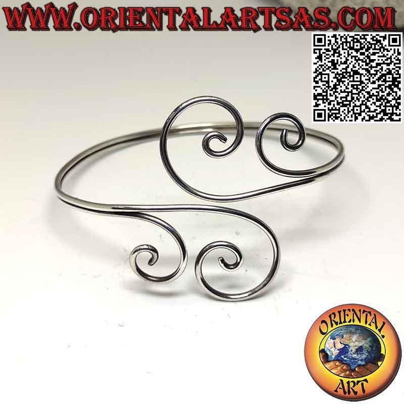 Brazalete rígido antebrazo en plata 925‰ lisa, doble línea con onda final en ambos lados