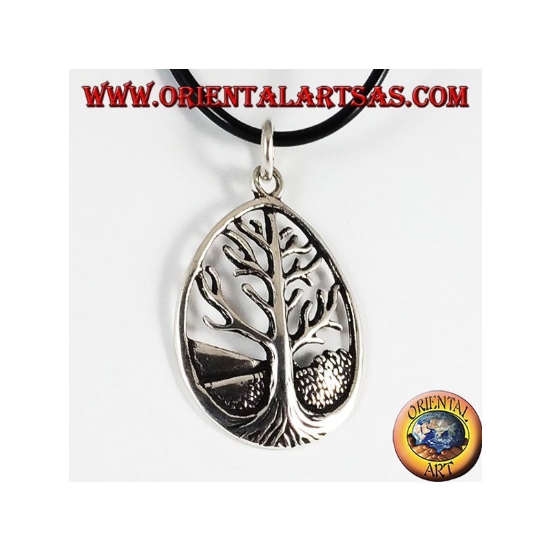 Colgante de plata, árbol de la vida Yggdrasil grande