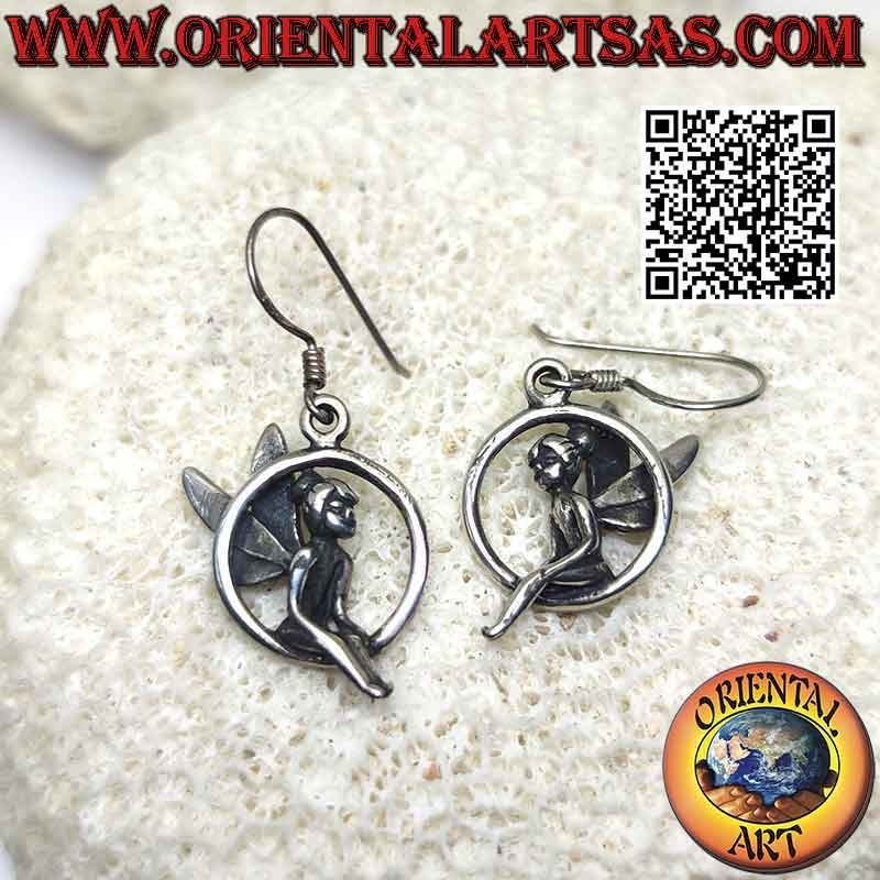 Silver leverback earrings with fairy in the circle