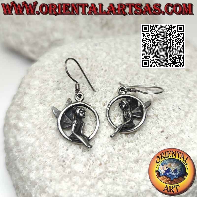 Silver leverback earrings with fairy in the circle