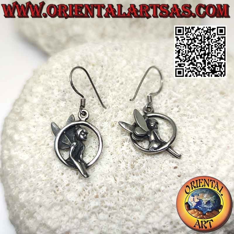 Silver leverback earrings with fairy in the circle