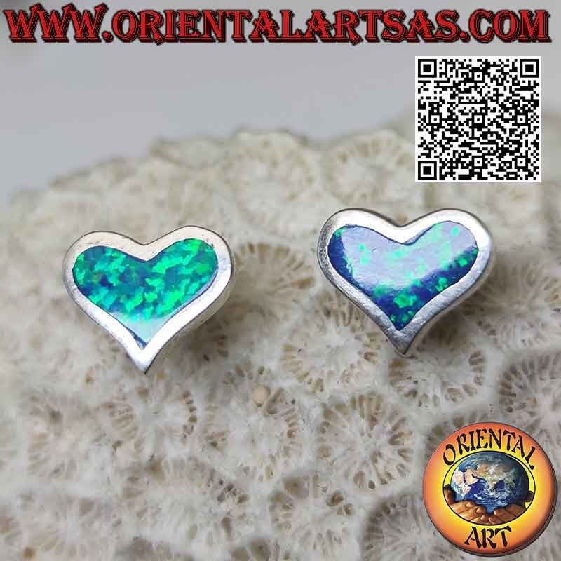 Orecchini in argento da lobo con opale di fuoco blu a forma di cuore largo e montatura liscia