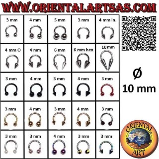 Horseshoe piercing (circular barbell) in surgical steel (316L), 10 mm Ø x 1.2 mm thick