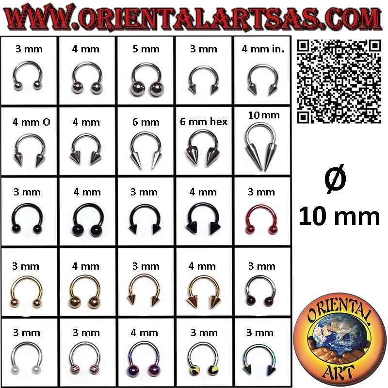 Horseshoe piercing (circular barbell) in surgical steel (316L), 10 mm Ø x 1.2 mm thick