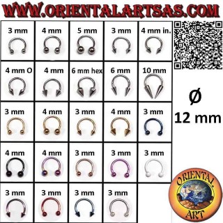 Piercing de herradura (barra circular) en acero quirúrgico (316L), 12 mm Ø x 1,2 mm de espesor