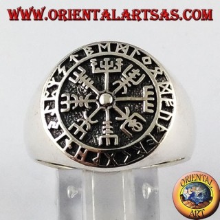 Silber Ring, Aegishjalmur und vegvisir mit keltischen Runen
