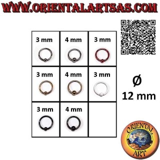 Piercing ad anello chiuso con sfera (ball closure ring) in acciaio chirurgico (316L), da 12 mm Ø x 1,2 mm spessore