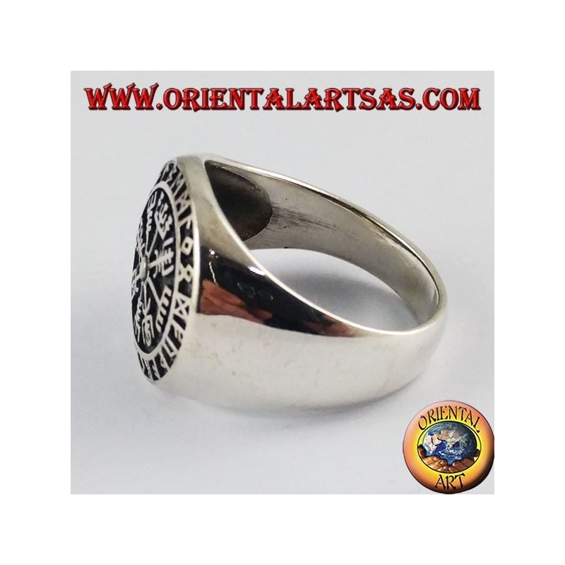 Silber Ring, Aegishjalmur und vegvisir mit keltischen Runen