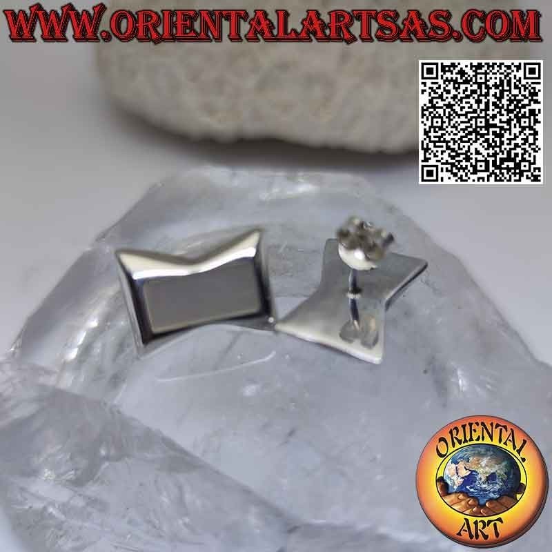 Silver lobe earrings with rectangular mother-of-pearl flush on a smooth hourglass frame