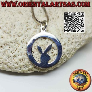 Silver pendant "playboy" bunny smooth in the circle (flat)