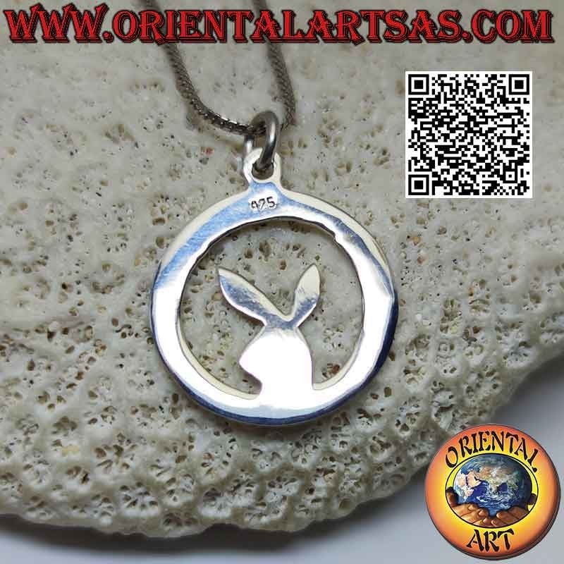 Silver pendant "playboy" bunny smooth in the circle (flat)