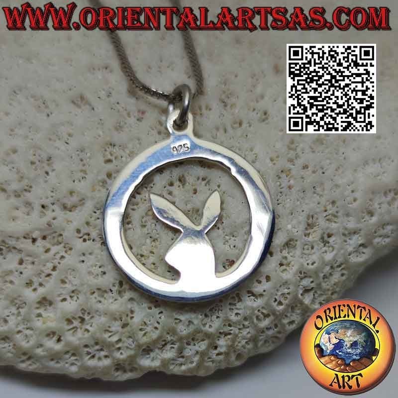 Silver pendant "playboy" bunny smooth in the circle (flat)