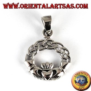 Pendentif argent, Claddagh avec noeud celtique