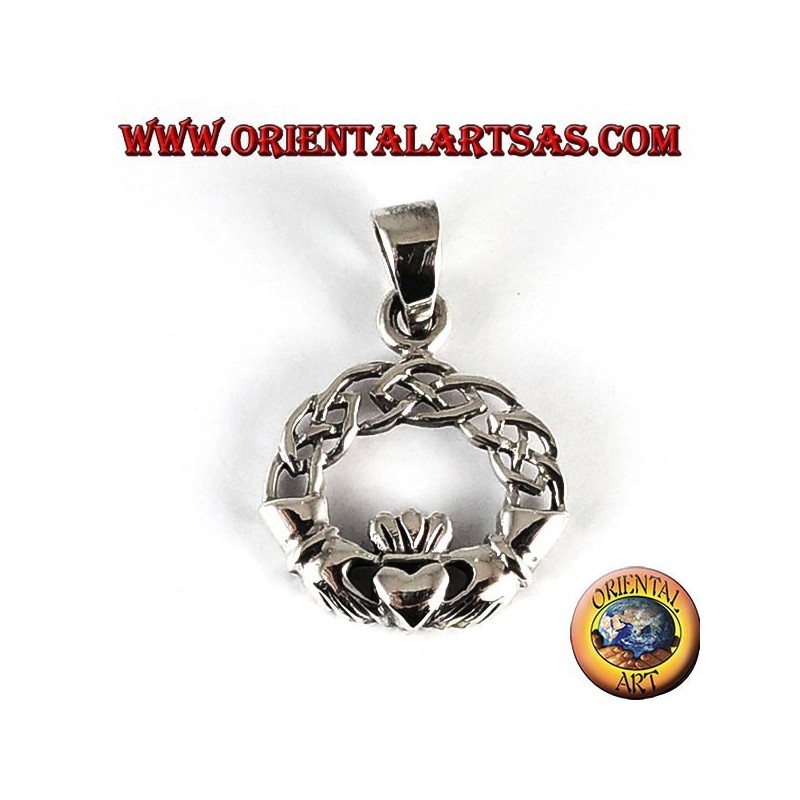 Pendentif argent, Claddagh avec noeud celtique