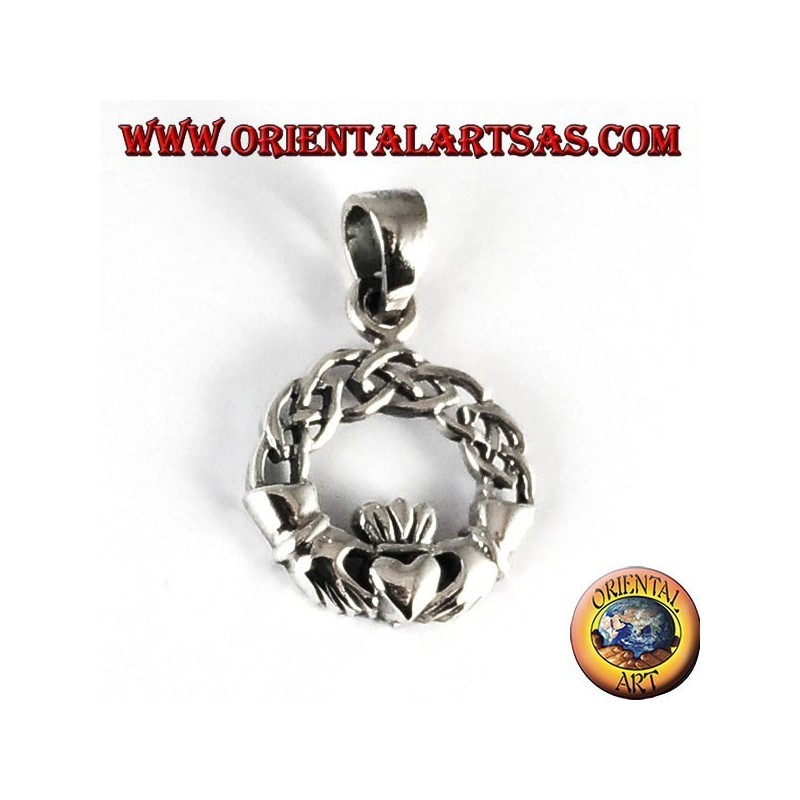 Silber Anhänger, claddagh mit keltischen Knoten