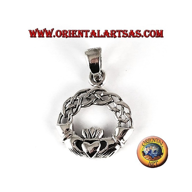 Silber Anhänger, claddagh mit keltischen Knoten