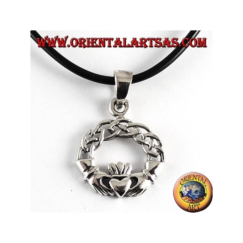 Pendentif argent, Claddagh avec noeud celtique