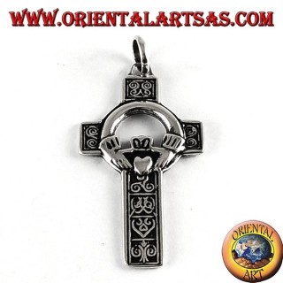 colgante de plata, cruz celta con claddagh