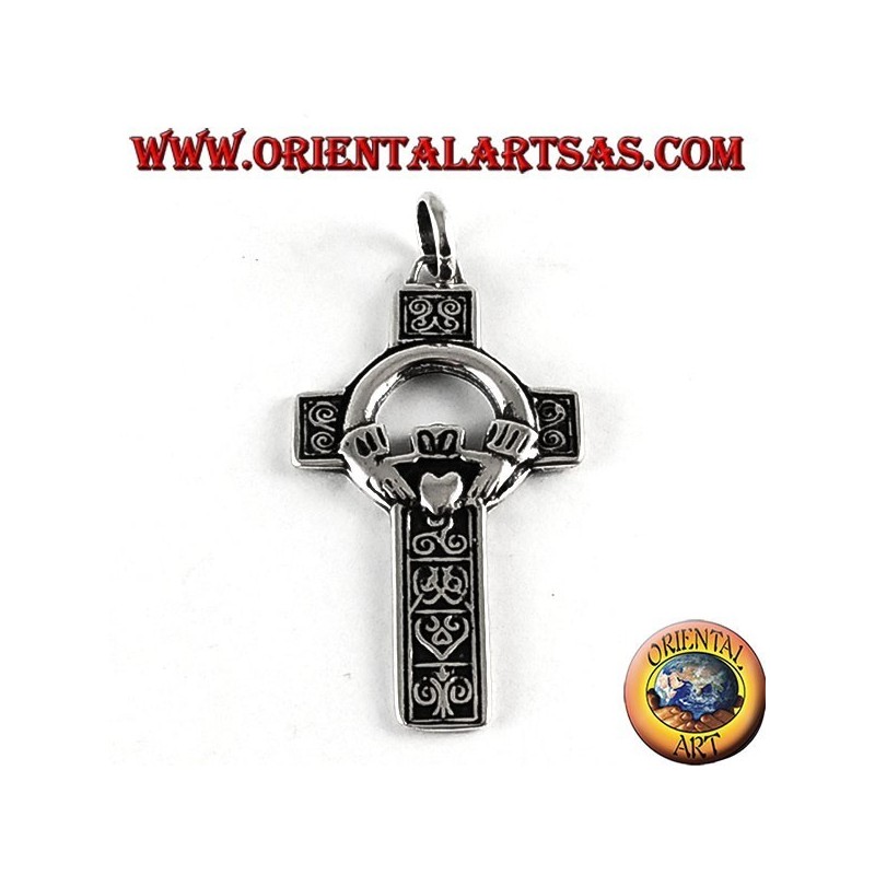 Pendentif argent, croix celtique avec Claddagh