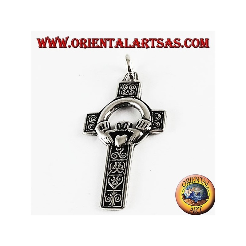 Pendentif argent, croix celtique avec Claddagh