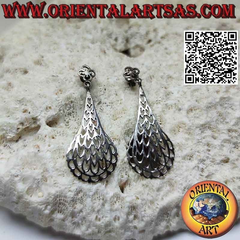 Pendientes de lóbulo de plata con placa colgante calada (corazones)